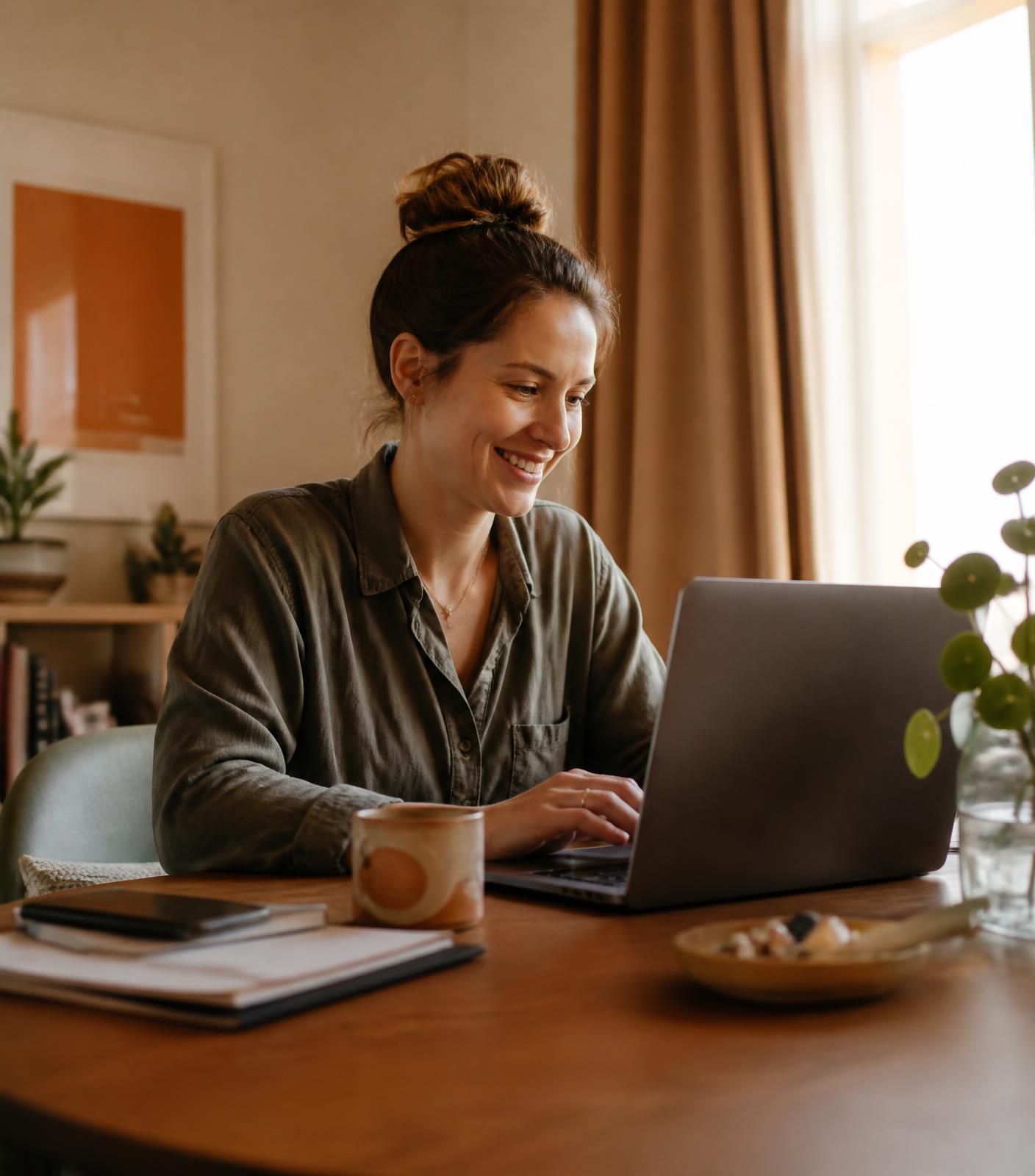 Remote professional working at a bright home desk